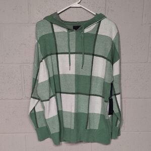 RACHEL ROY Green & White Plaid Hoodie Sweater Size 1X, NWT